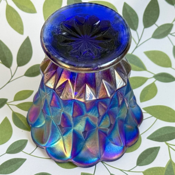 VINTAGE IMPERIAL GLASS CARNIVAL Cobalt Diamond Block Toothpick Holder 3" - Picture 3 of 5